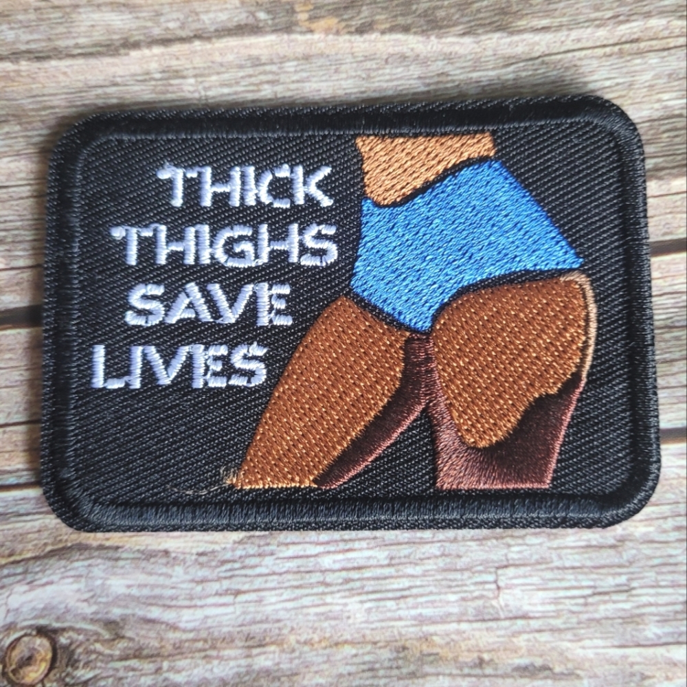 Thick Thighs Save Lives Black Square Y2k 2000s Embroidered Iron on Patch